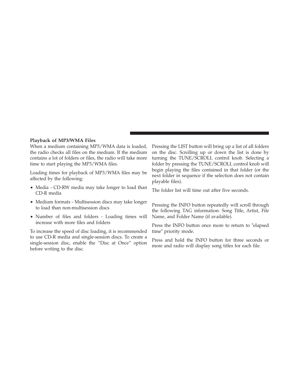 List button (disc mode for mp3/wma play), Info button (disc mode for mp3/wma play), List button | Disc mode for mp3/wma play), Info button | Chrysler 2011 200 - Owner Manual User Manual | Page 230 / 490