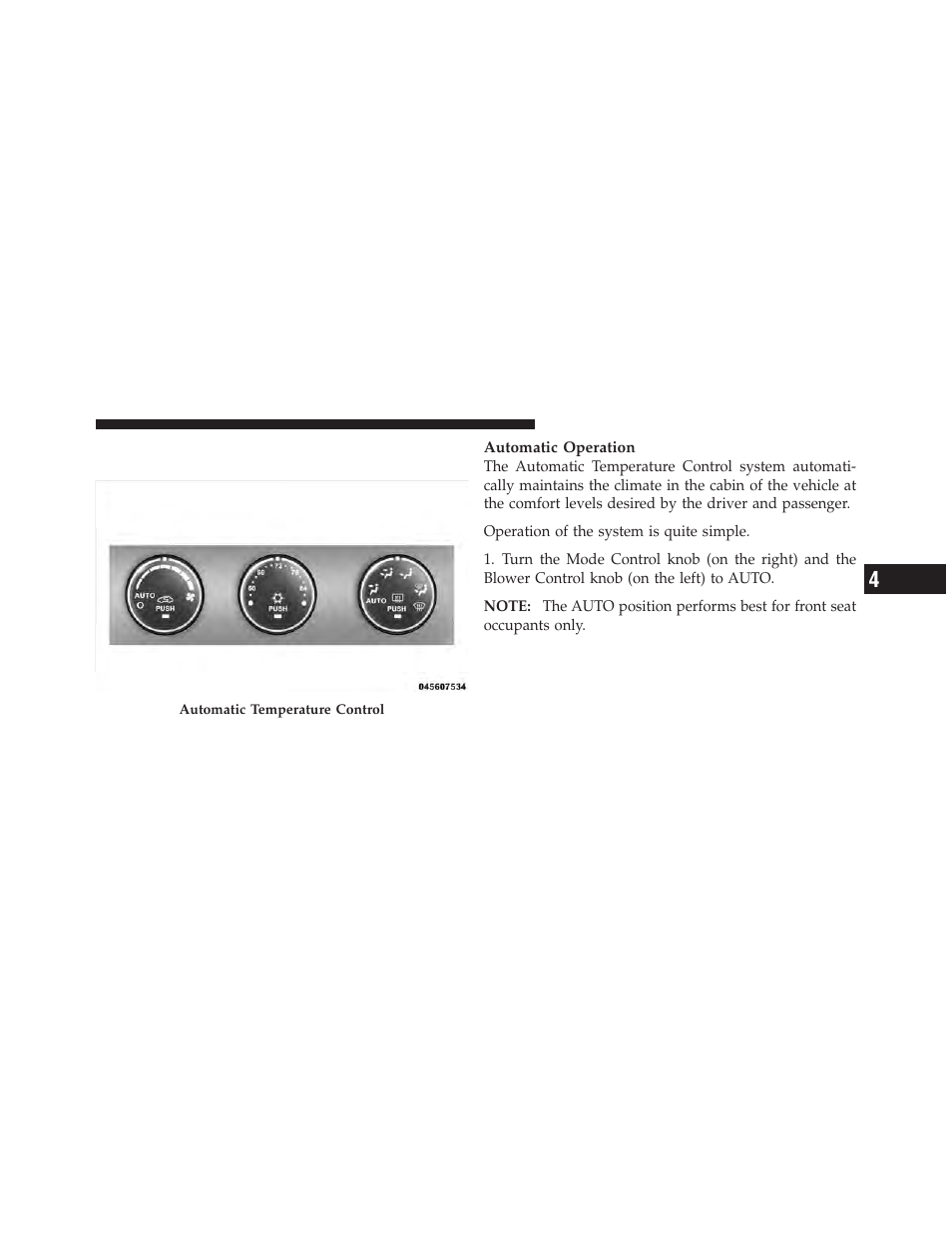 Automatic temperature control (atc) — if equipped, Automatic temperature control (atc) — if, Equipped | Chrysler 2011 200 - Owner Manual User Manual | Page 275 / 490