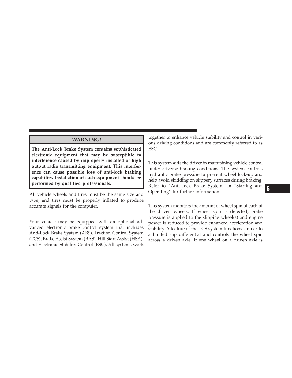 Electronic brake control system, Anti-lock brake system (abs), Traction control system (tcs) | Chrysler 2011 200 - Owner Manual User Manual | Page 311 / 490