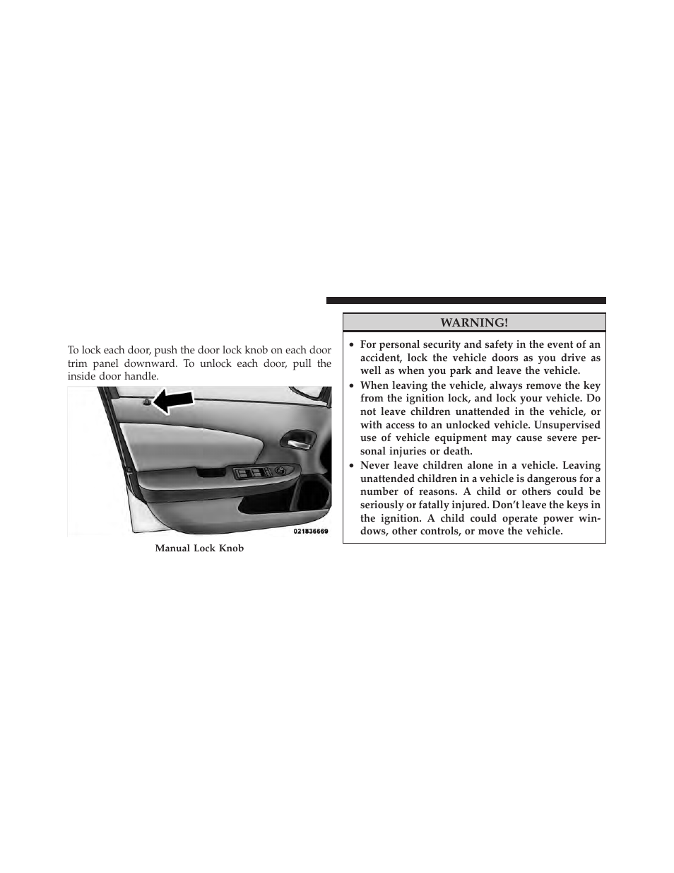 Door locks, Manual door locks | Chrysler 2011 200 - Owner Manual User Manual | Page 32 / 490