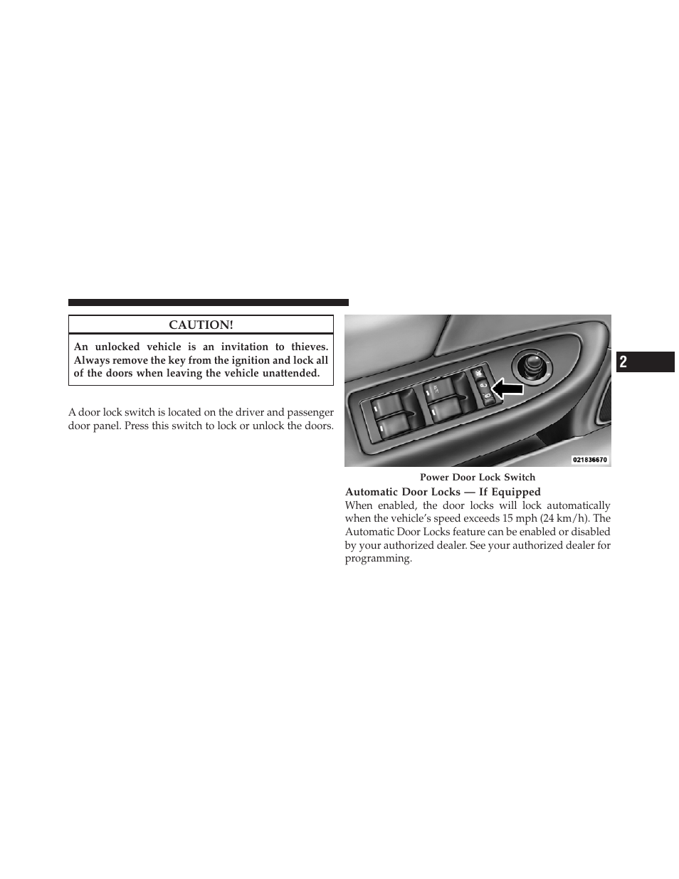 Power door locks | Chrysler 2011 200 - Owner Manual User Manual | Page 33 / 490