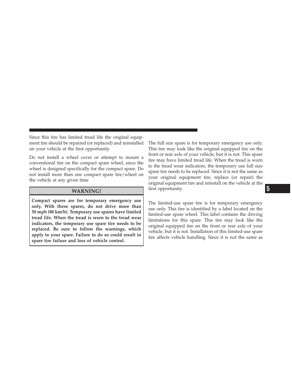 Full size spare – if equipped, Limited-use spare – if equipped | Chrysler 2011 200 - Owner Manual User Manual | Page 333 / 490