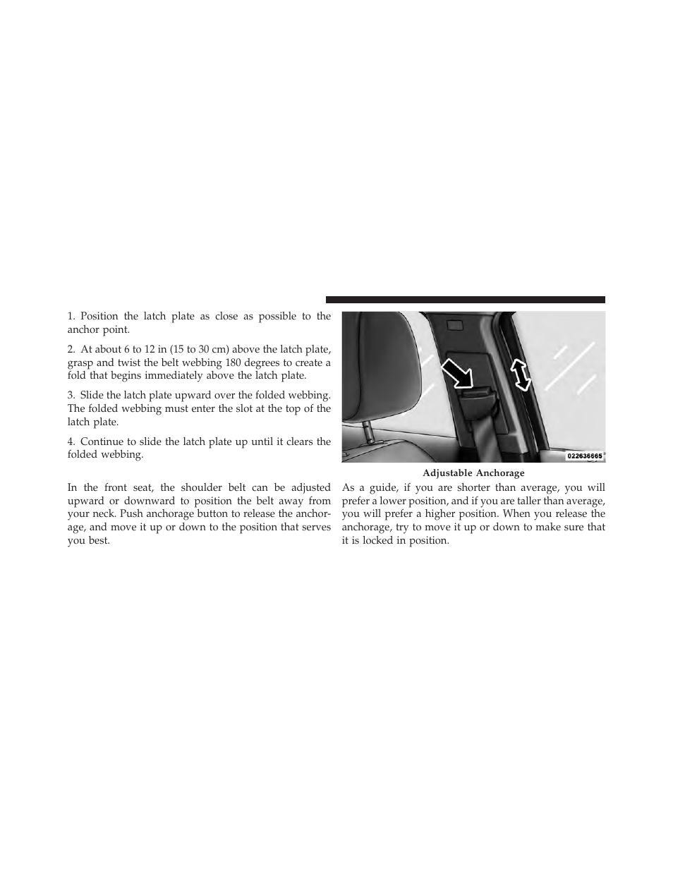 Adjustable upper shoulder belt anchorage | Chrysler 2011 200 - Owner Manual User Manual | Page 50 / 490