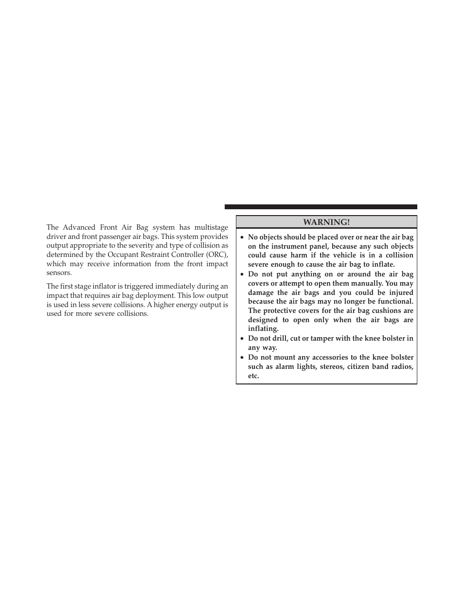 Advanced front air bag features | Chrysler 2011 200 - Owner Manual User Manual | Page 62 / 490