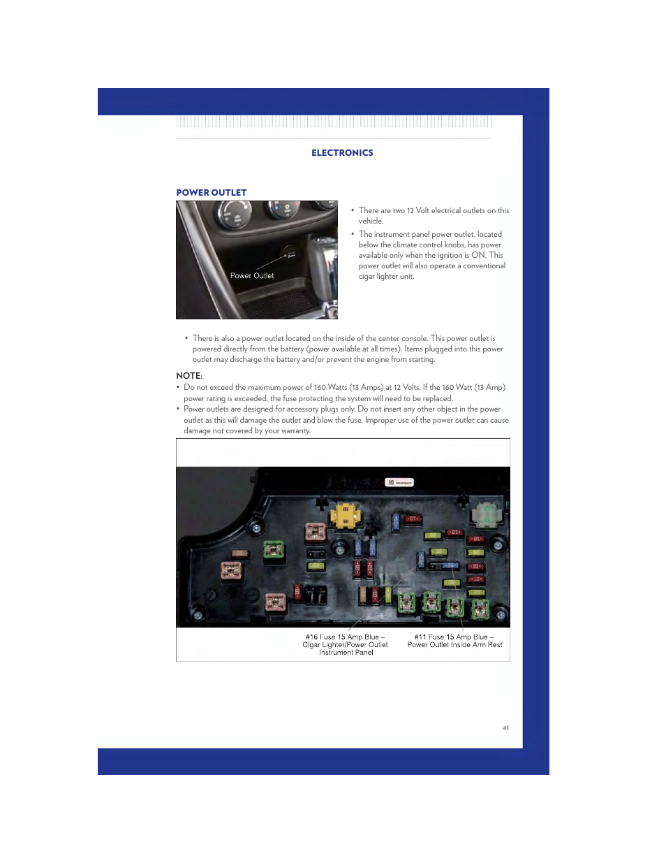 Power outlet | Chrysler 2011 200 - User Guide User Manual | Page 43 / 76