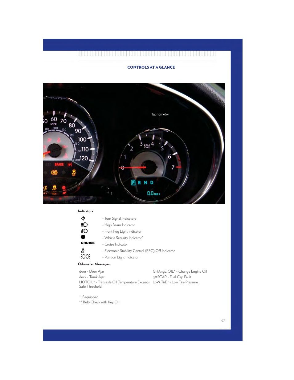 Indicators, Odometer messages | Chrysler 2011 200 - User Guide User Manual | Page 9 / 76