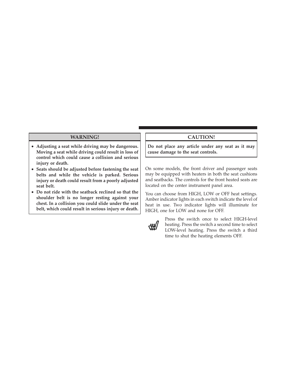 Heated seats — if equipped | Chrysler 2011 200 Convertible - Owner Manual User Manual | Page 150 / 505