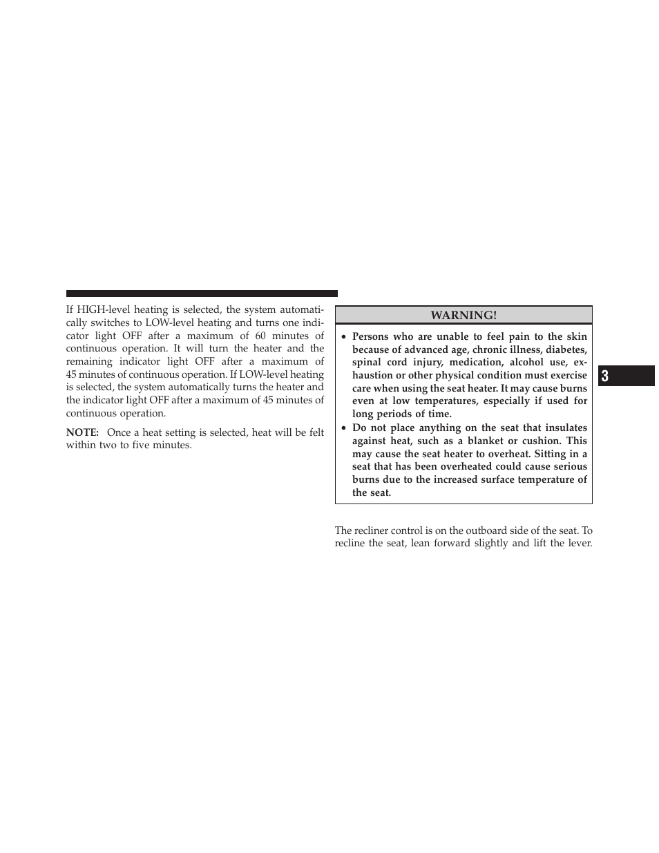 Recliner adjustment | Chrysler 2011 200 Convertible - Owner Manual User Manual | Page 151 / 505