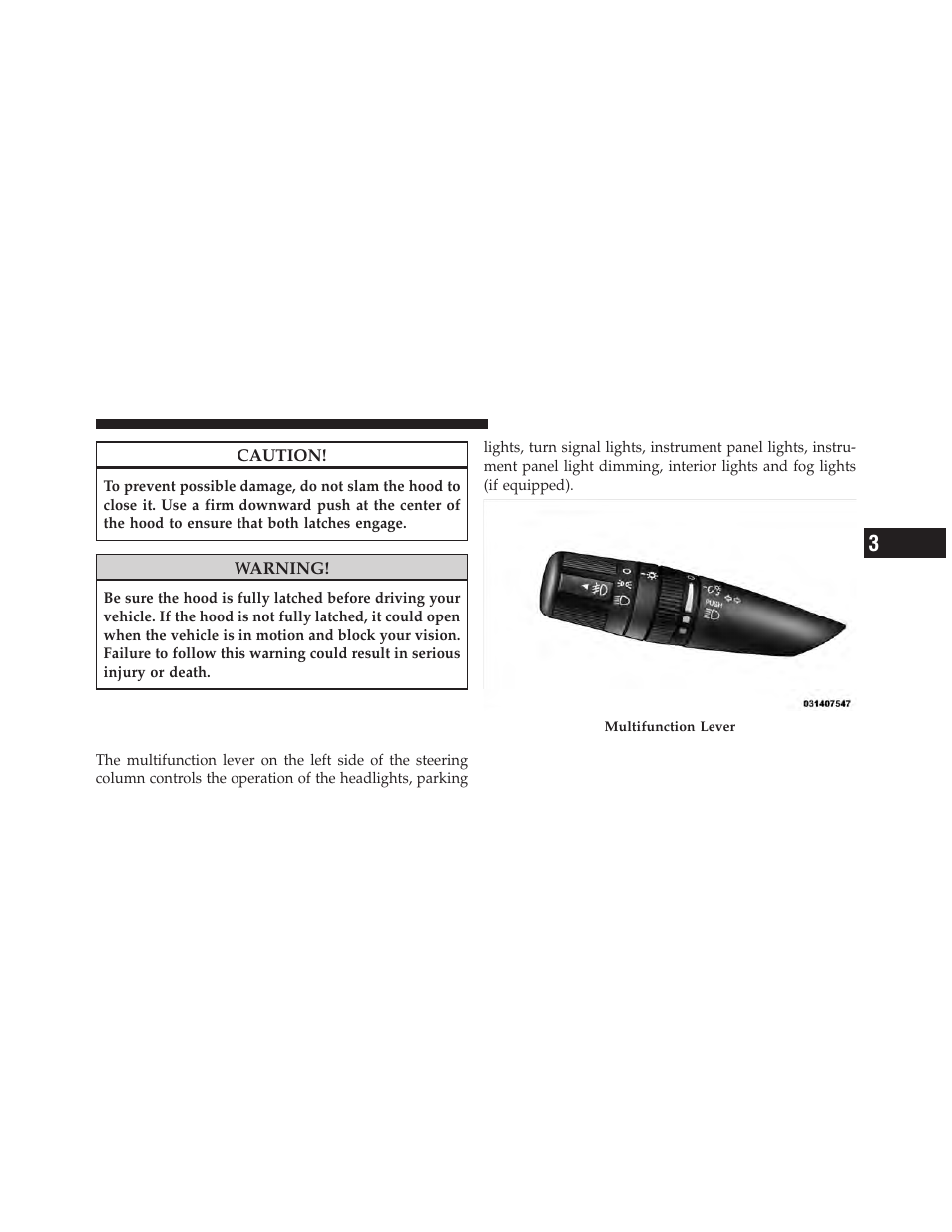 Lights, Multifunction lever | Chrysler 2011 200 Convertible - Owner Manual User Manual | Page 159 / 505