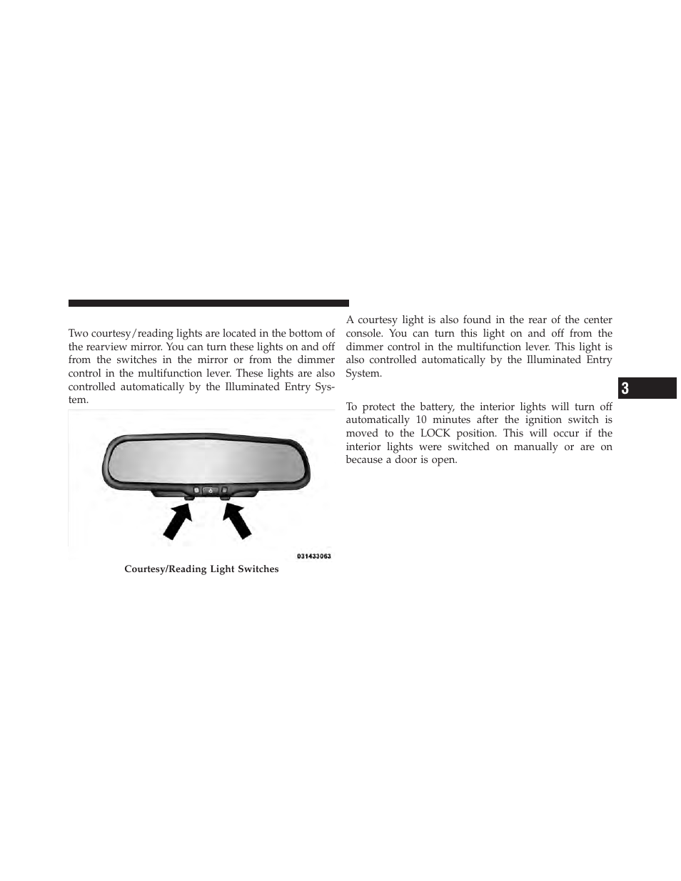 Interior lights, Battery saver feature | Chrysler 2011 200 Convertible - Owner Manual User Manual | Page 165 / 505