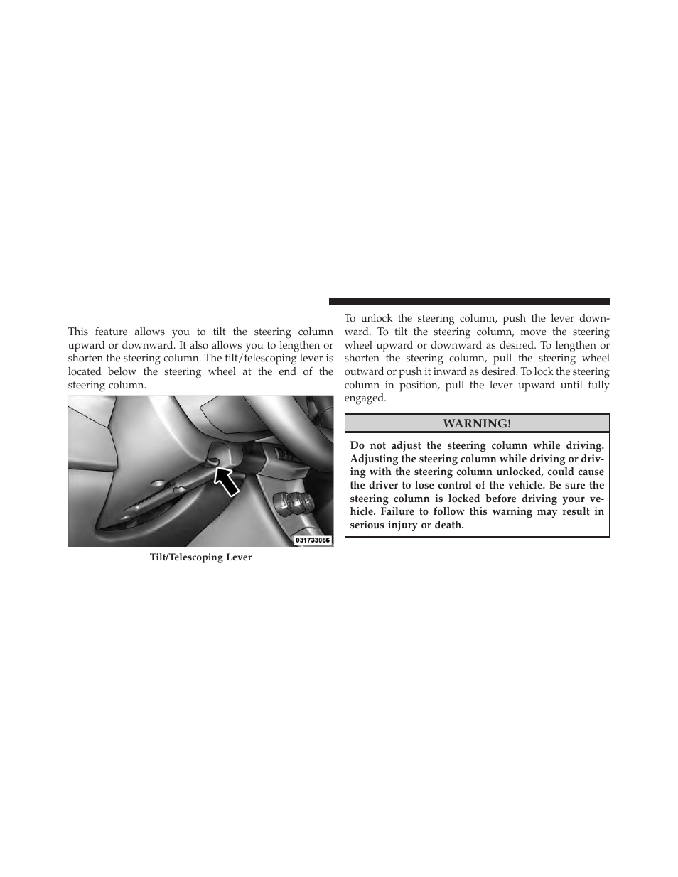 Tilt/telescoping steering column | Chrysler 2011 200 Convertible - Owner Manual User Manual | Page 170 / 505