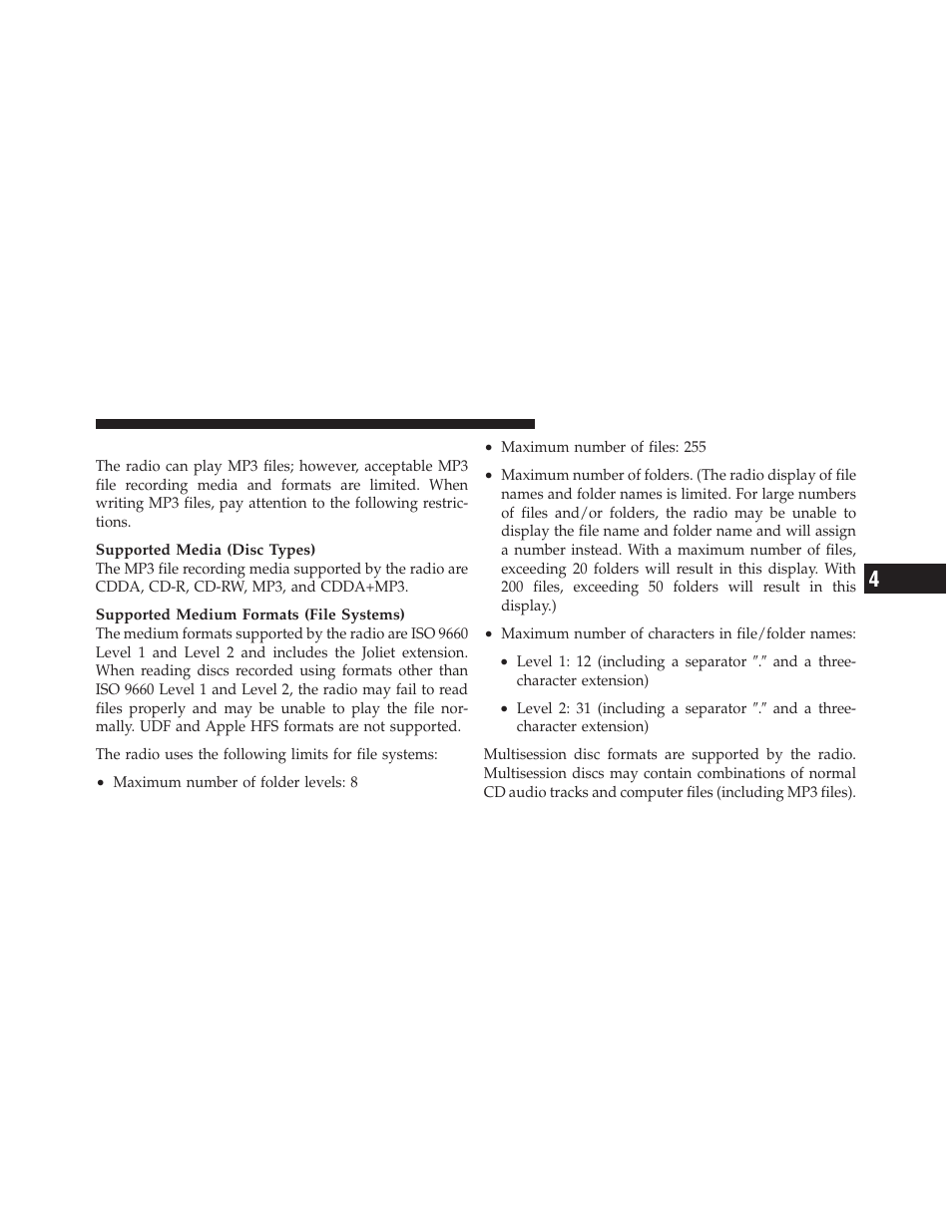 Notes on playing mp3 files | Chrysler 2011 200 Convertible - Owner Manual User Manual | Page 261 / 505