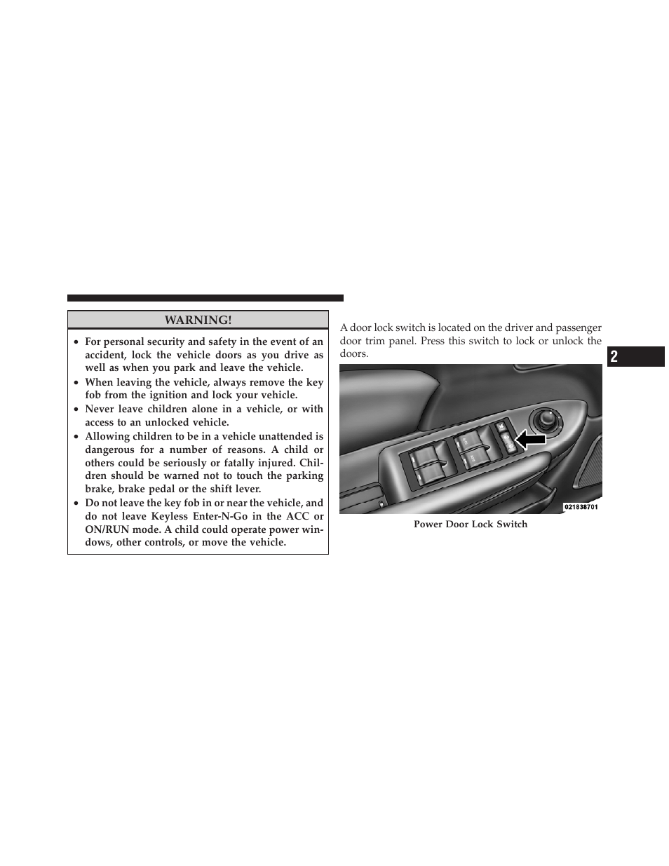 Power door locks | Chrysler 2011 200 Convertible - Owner Manual User Manual | Page 33 / 505
