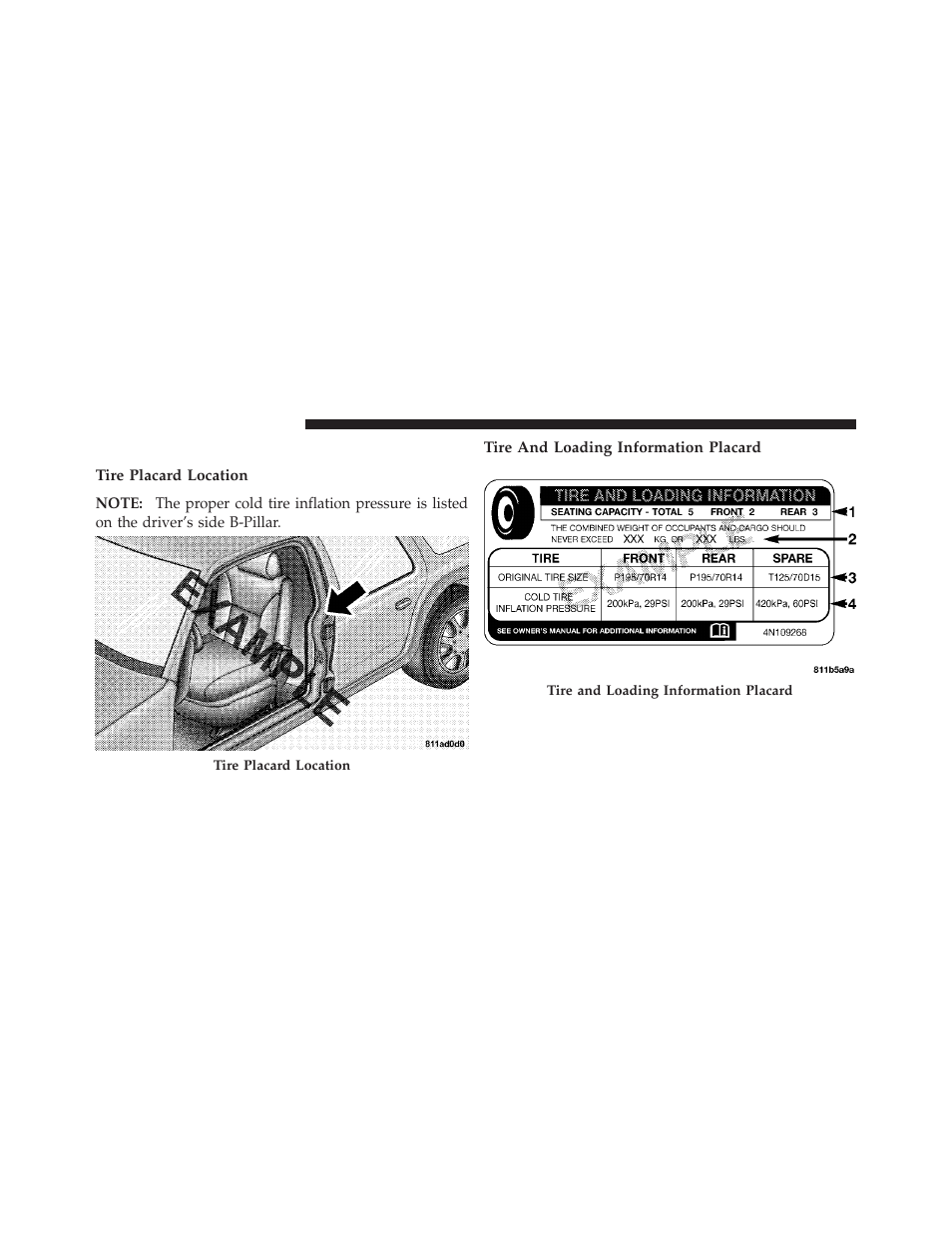 Tire loading and tire pressure | Chrysler 2011 200 Convertible - Owner Manual User Manual | Page 330 / 505