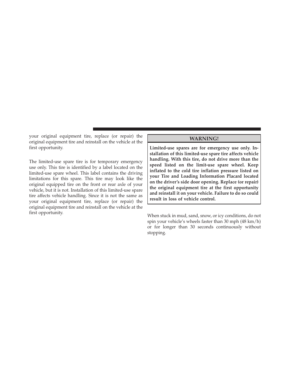 Limited-use spare – if equipped, Tire spinning | Chrysler 2011 200 Convertible - Owner Manual User Manual | Page 340 / 505
