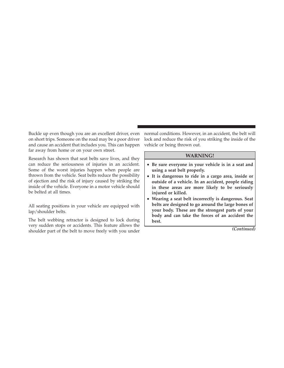 Lap/shoulder belts | Chrysler 2011 200 Convertible - Owner Manual User Manual | Page 44 / 505