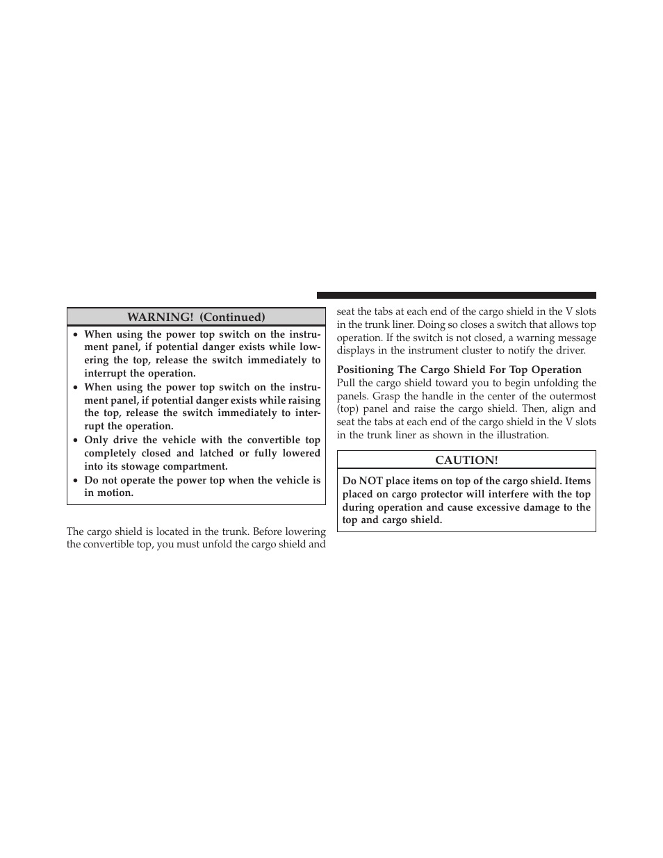Cargo shield | Chrysler 2011 200 Convertible - Owner Manual User Manual | Page 96 / 505
