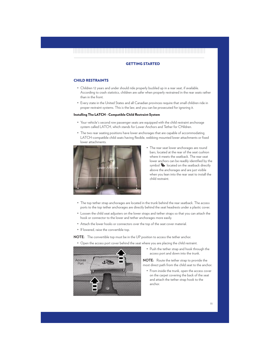 Child restraints | Chrysler 2011 200 Convertible - User Guide User Manual | Page 13 / 84