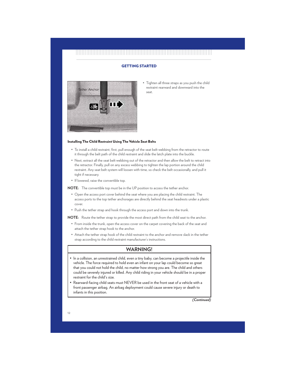 Warning | Chrysler 2011 200 Convertible - User Guide User Manual | Page 14 / 84