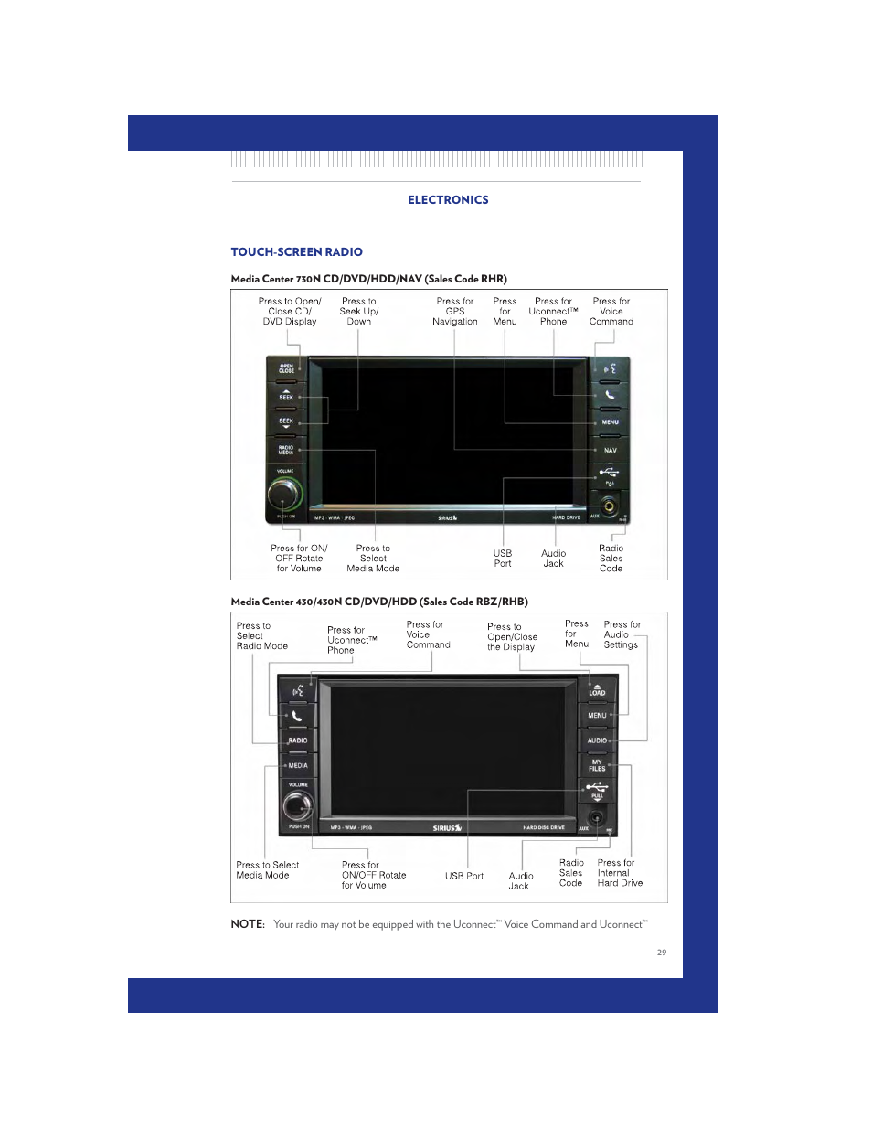 Touch-screen radio, Media center 730n cd/dvd/hdd/nav (sales code rhr) | Chrysler 2011 200 Convertible - User Guide User Manual | Page 31 / 84