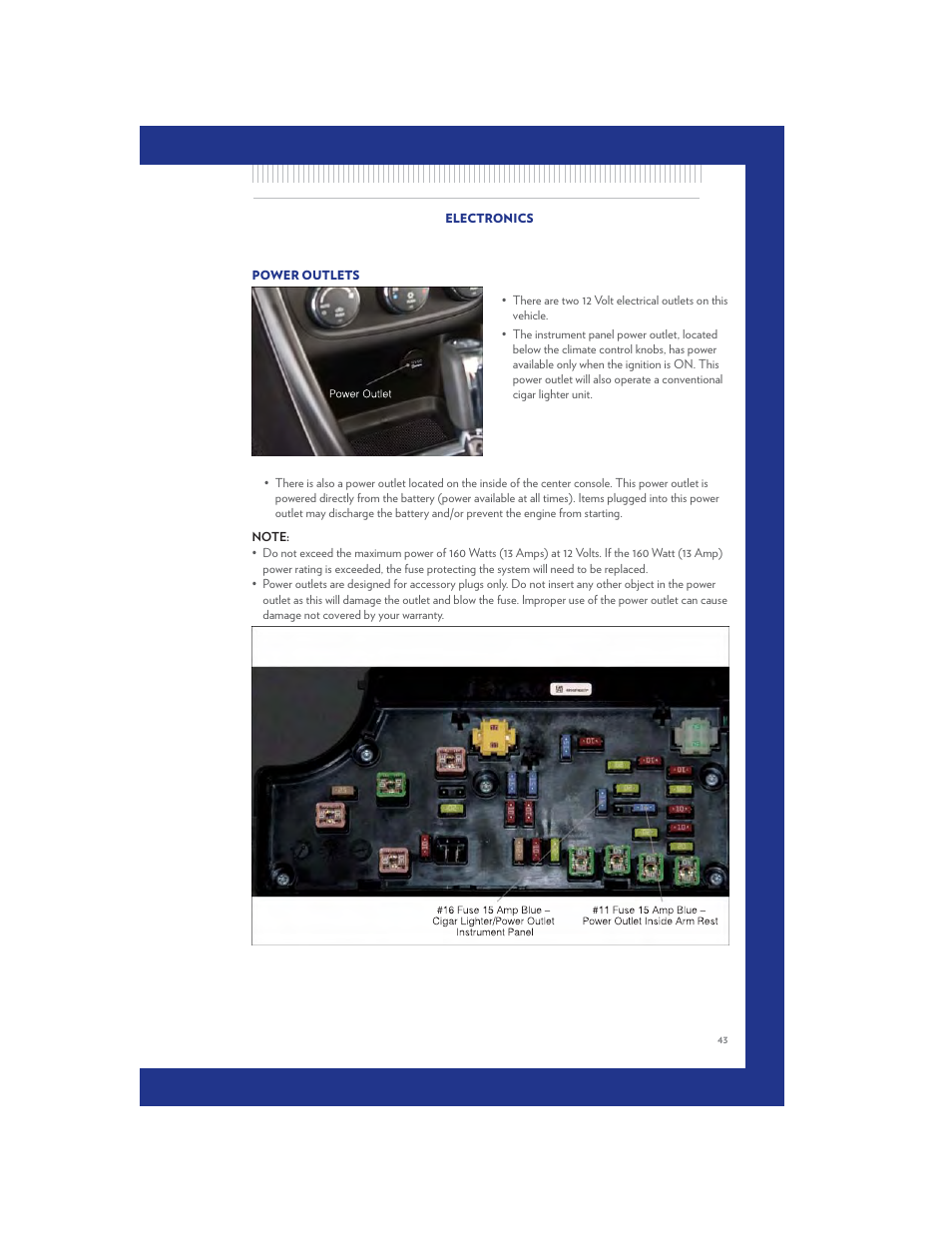 Power outlets | Chrysler 2011 200 Convertible - User Guide User Manual | Page 45 / 84