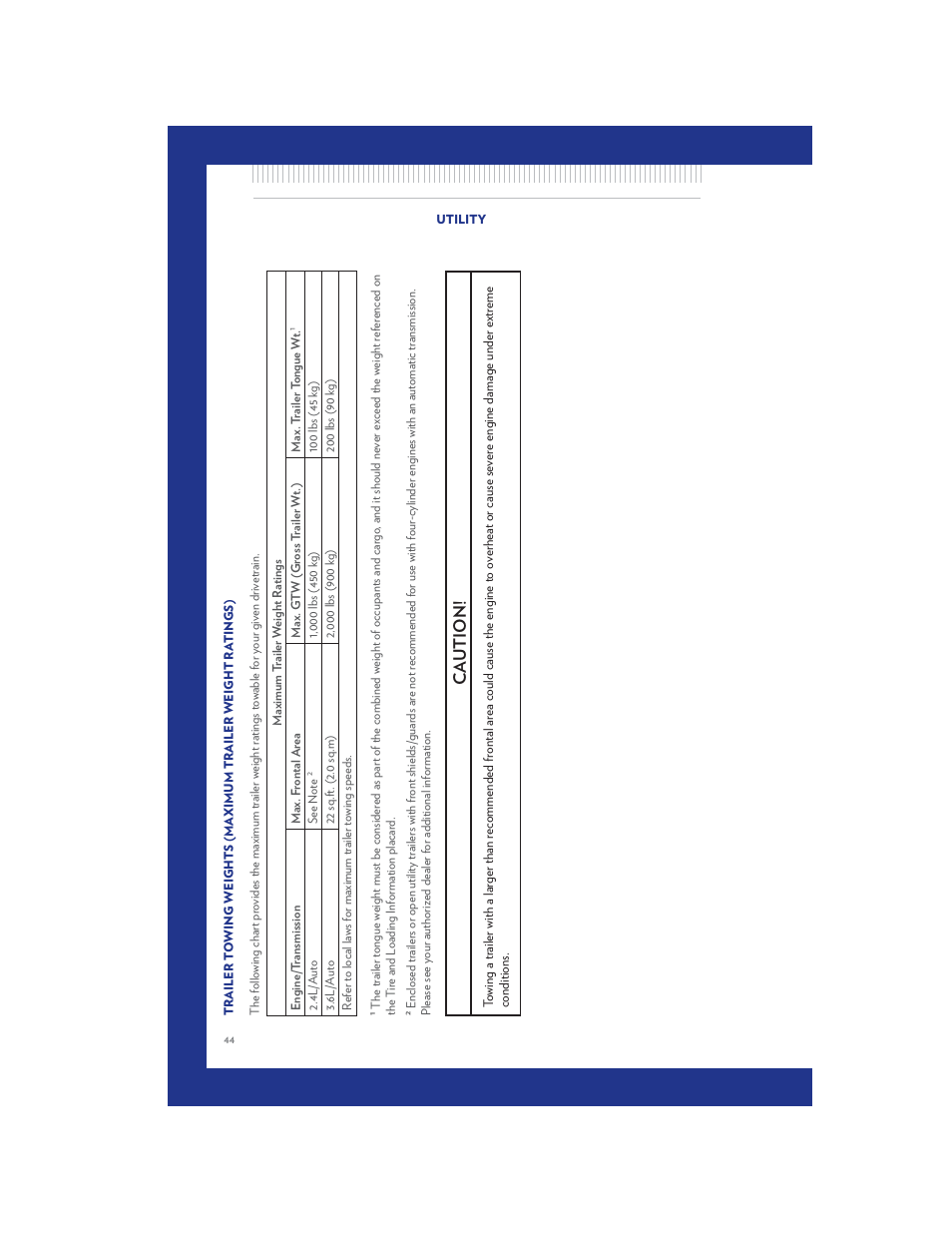 Utility, Ca ution | Chrysler 2011 200 Convertible - User Guide User Manual | Page 46 / 84