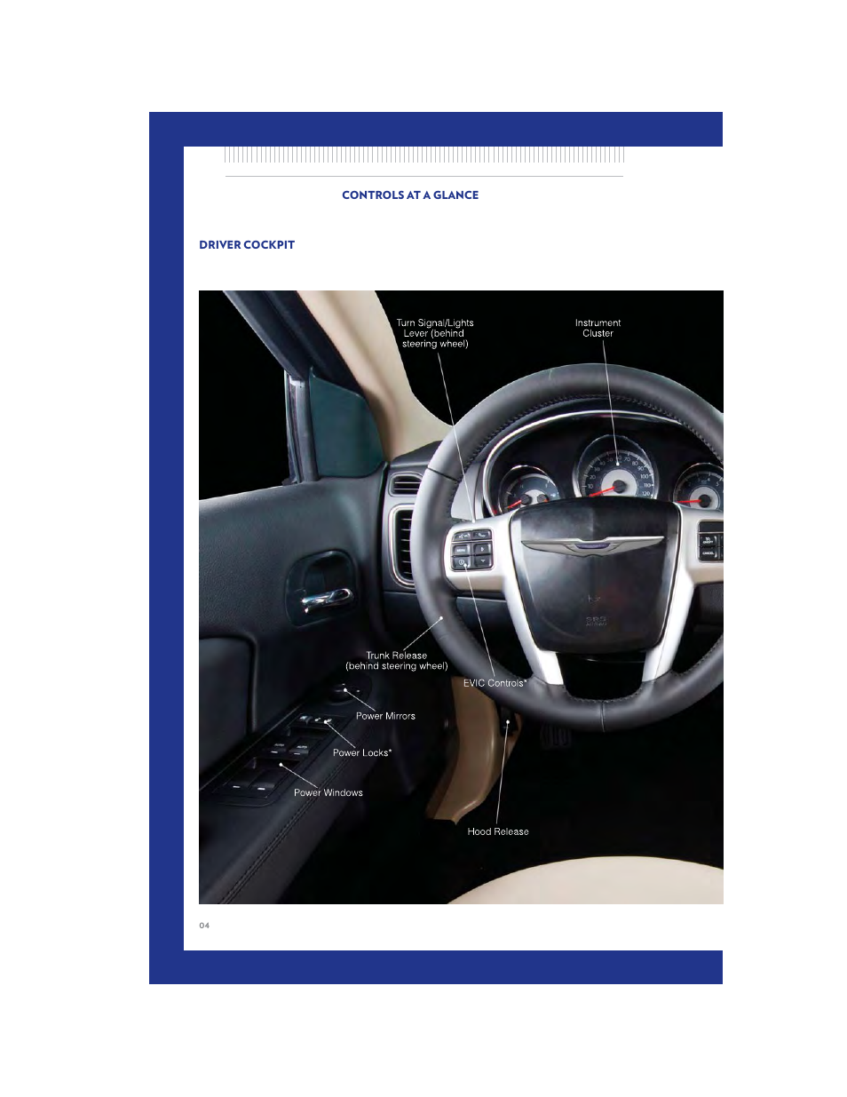 Controls at a glance, Driver cockpit | Chrysler 2011 200 Convertible - User Guide User Manual | Page 6 / 84