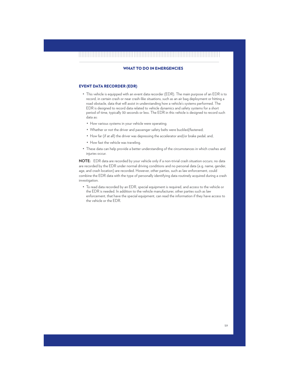 Event data recorder (edr) | Chrysler 2011 200 Convertible - User Guide User Manual | Page 61 / 84
