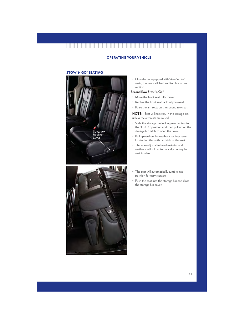 Stow 'n go® seating | Chrysler 2011 Country - User Guide User Manual | Page 31 / 100