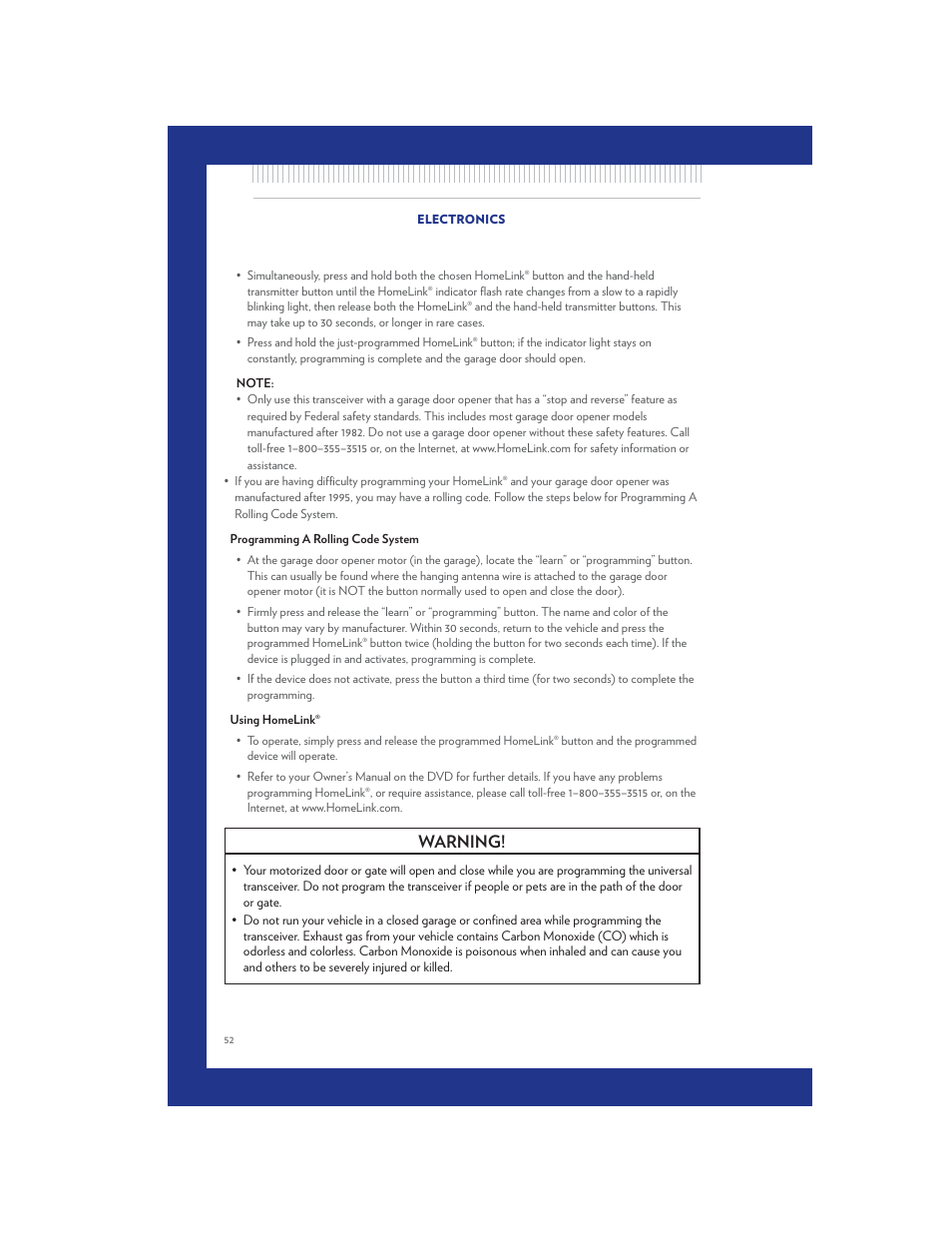 Warning | Chrysler 2011 Country - User Guide User Manual | Page 54 / 100