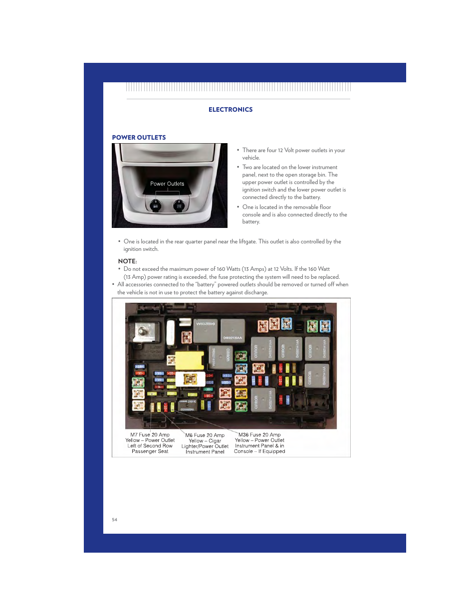 Power outlets | Chrysler 2011 Country - User Guide User Manual | Page 56 / 100