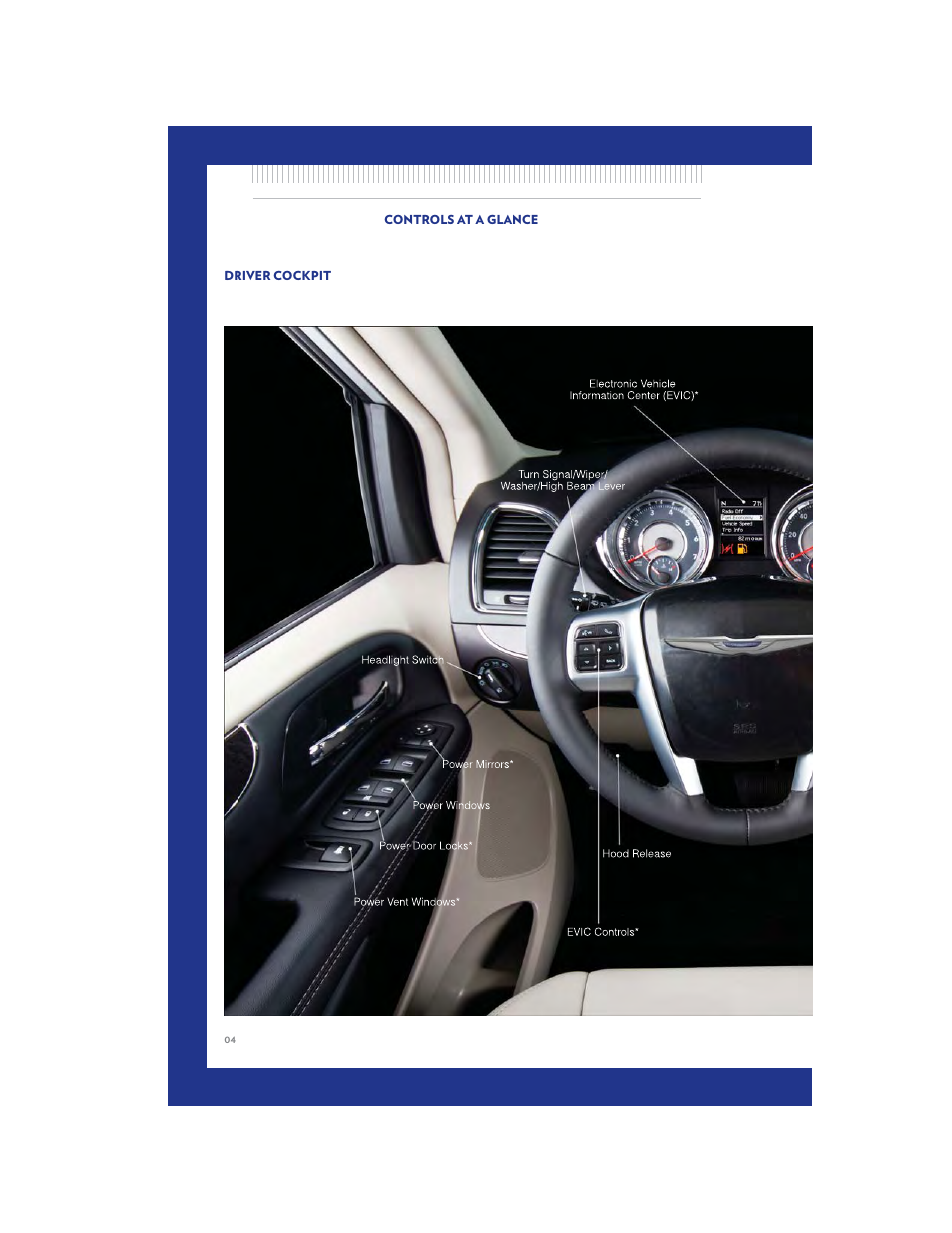 Controls at a glance, Driver cockpit | Chrysler 2011 Country - User Guide User Manual | Page 6 / 100