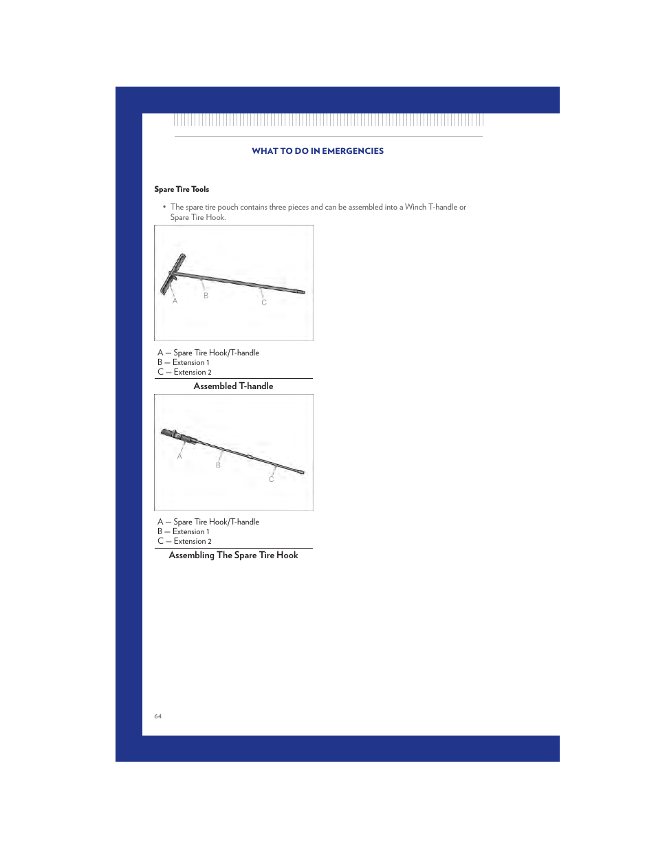 Spare tire tools | Chrysler 2011 Country - User Guide User Manual | Page 66 / 100