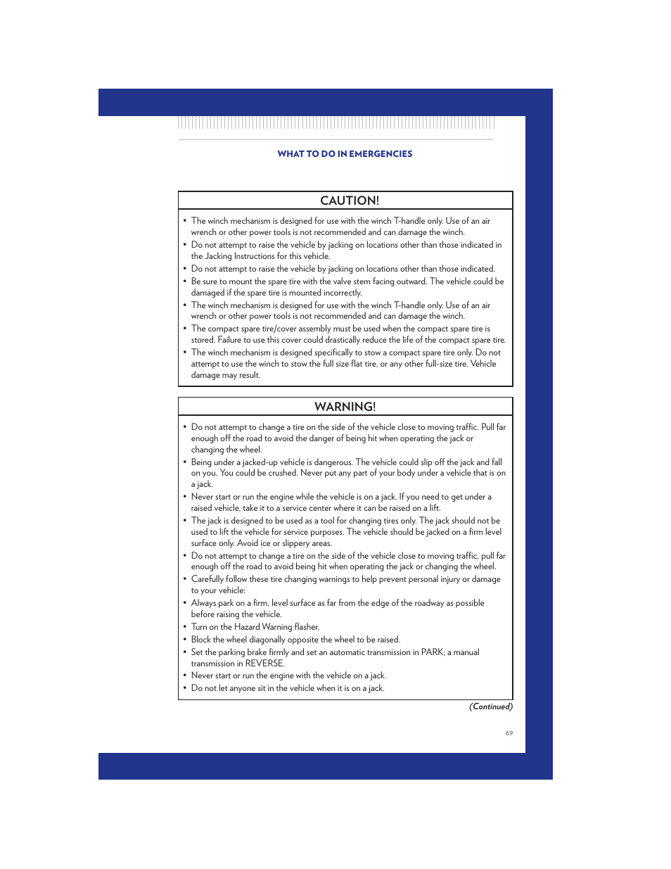Caution, Warning | Chrysler 2011 Country - User Guide User Manual | Page 71 / 100