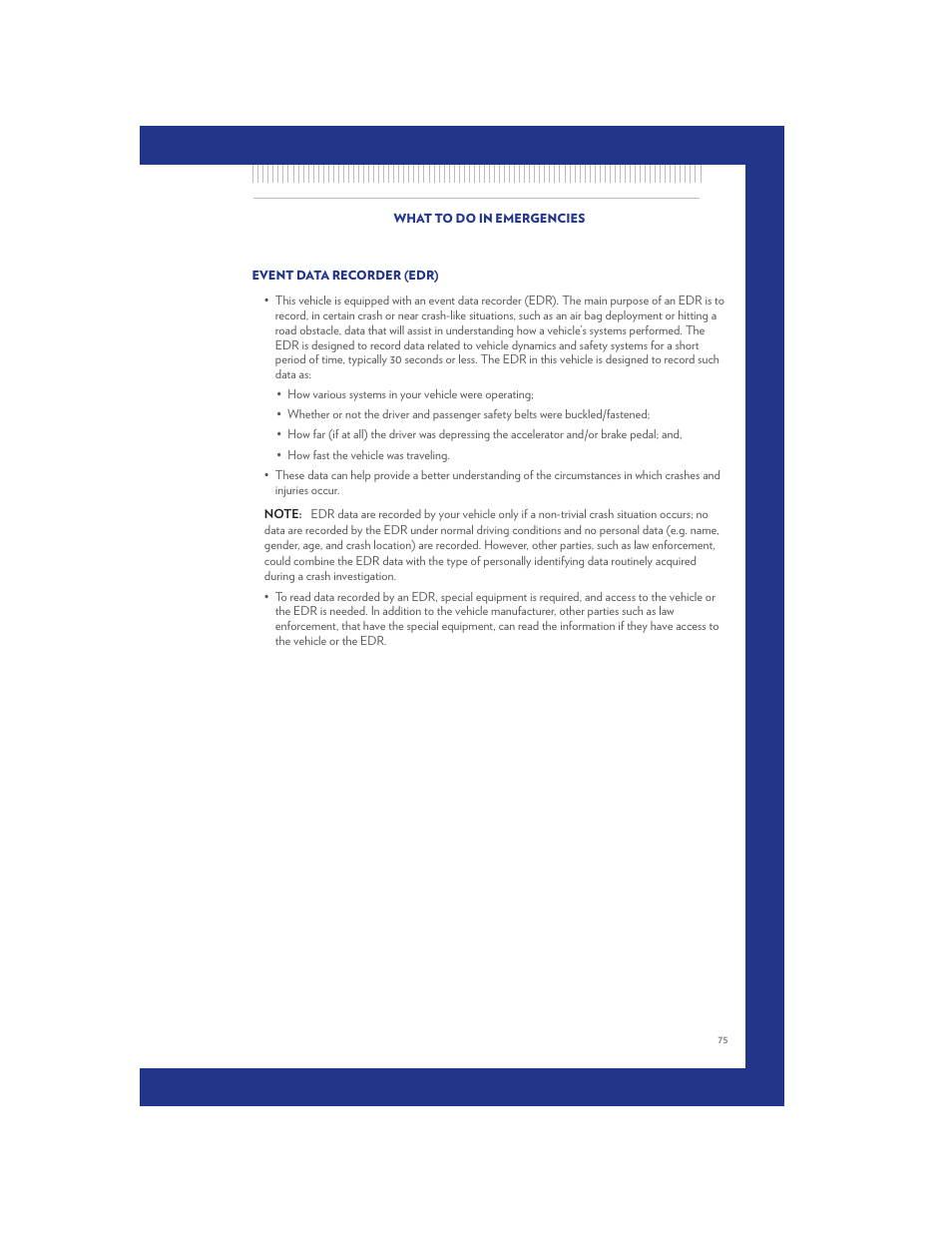 Event data recorder (edr) | Chrysler 2011 Country - User Guide User Manual | Page 77 / 100