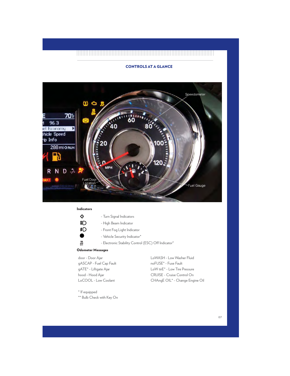 Indicators, Odometer messages | Chrysler 2011 Country - User Guide User Manual | Page 9 / 100