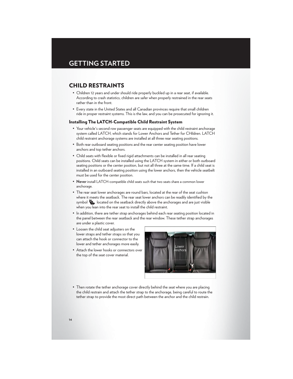 Child restraints, Getting started | Chrysler 2012 300 SRT - User Guide User Manual | Page 16 / 124