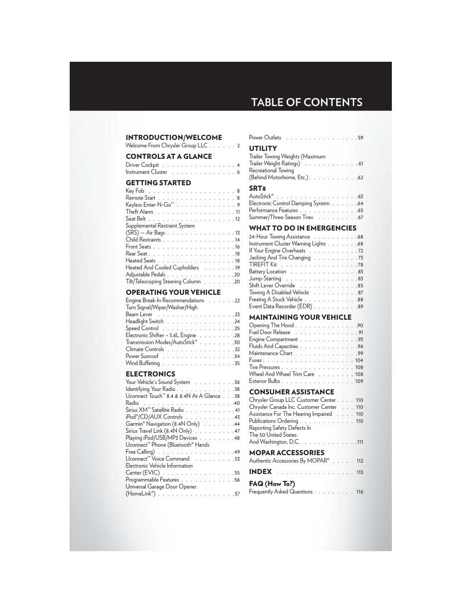 Chrysler 2012 300 SRT - User Guide User Manual | Page 3 / 124