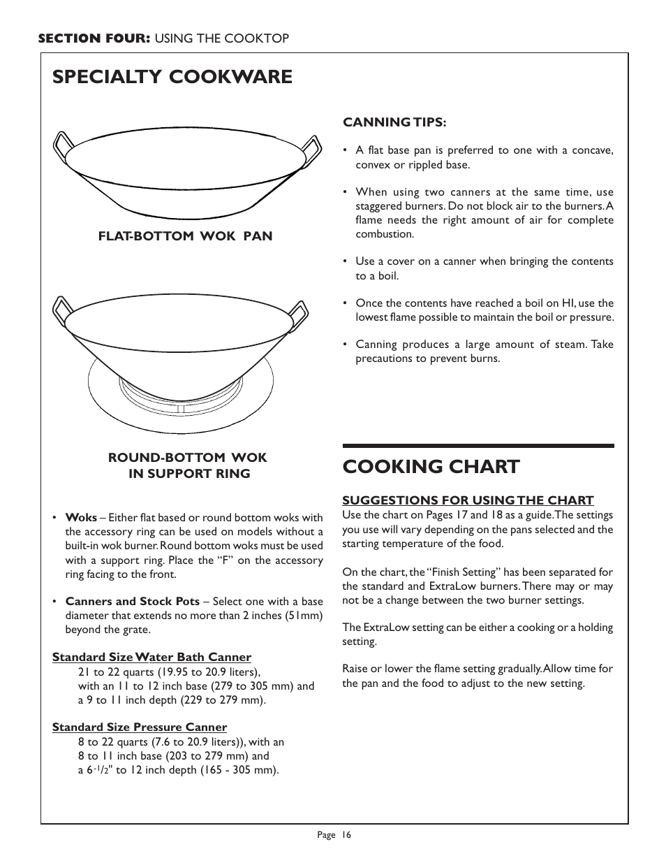 Specialty cookware cooking chart | Thermador PGR304 User Manual | Page 18 / 48