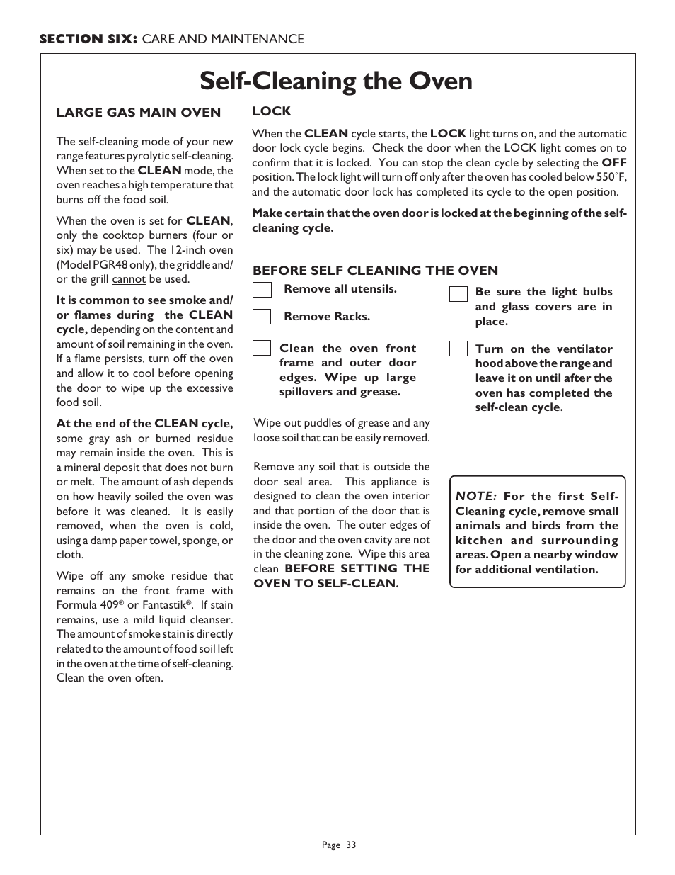 Self-cleaning the oven | Thermador PGR304 User Manual | Page 35 / 48