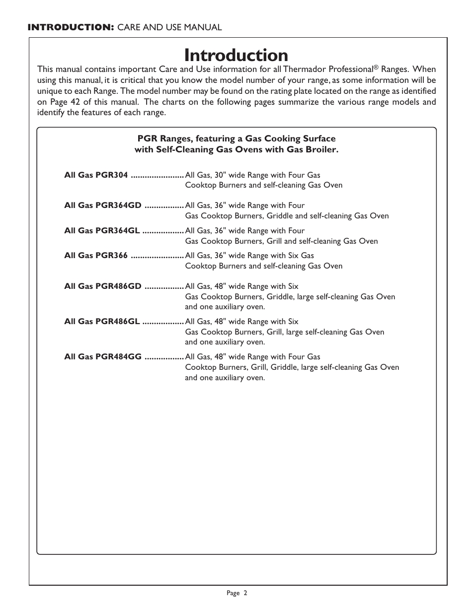 Introduction | Thermador PGR304 User Manual | Page 4 / 48