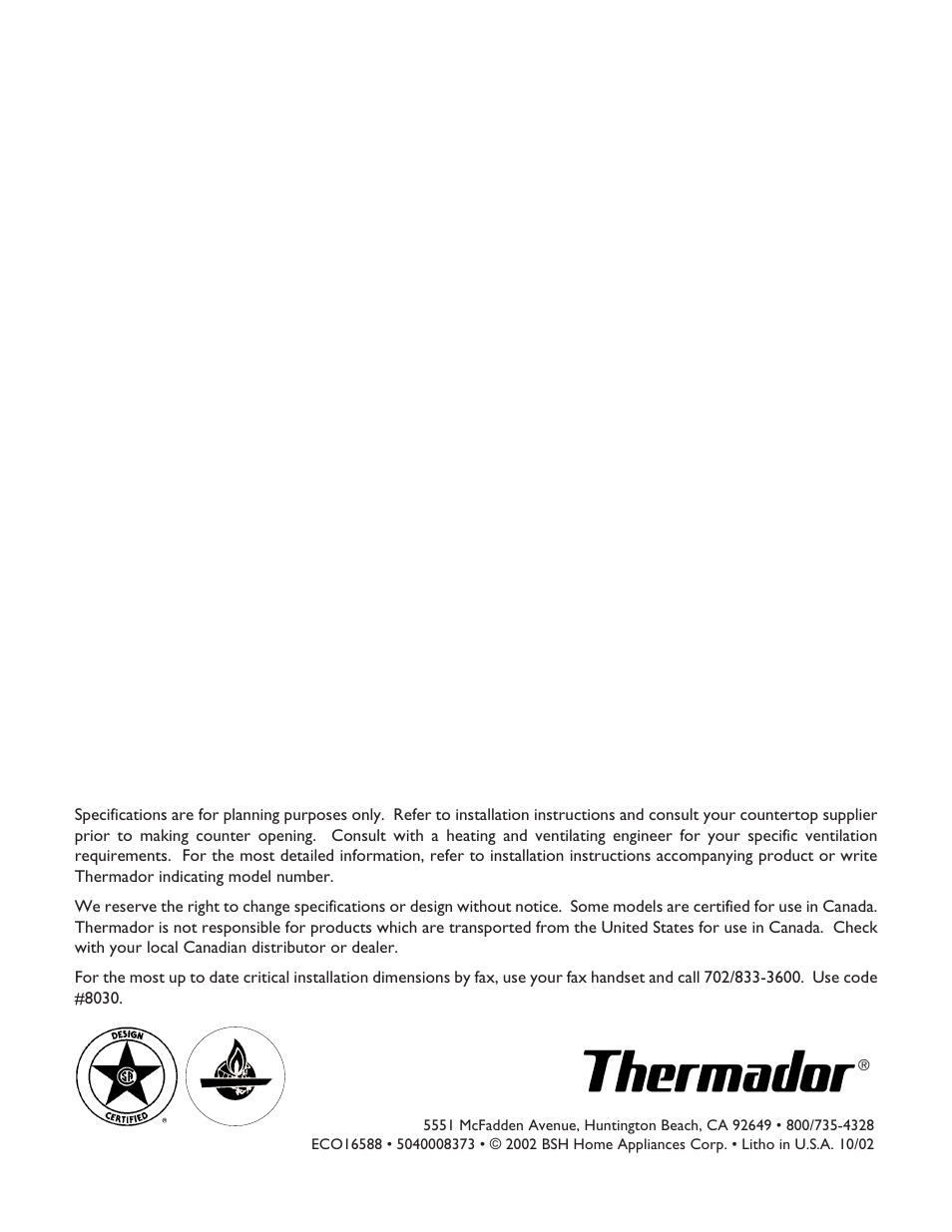 Thermador PGR304 User Manual | Page 48 / 48