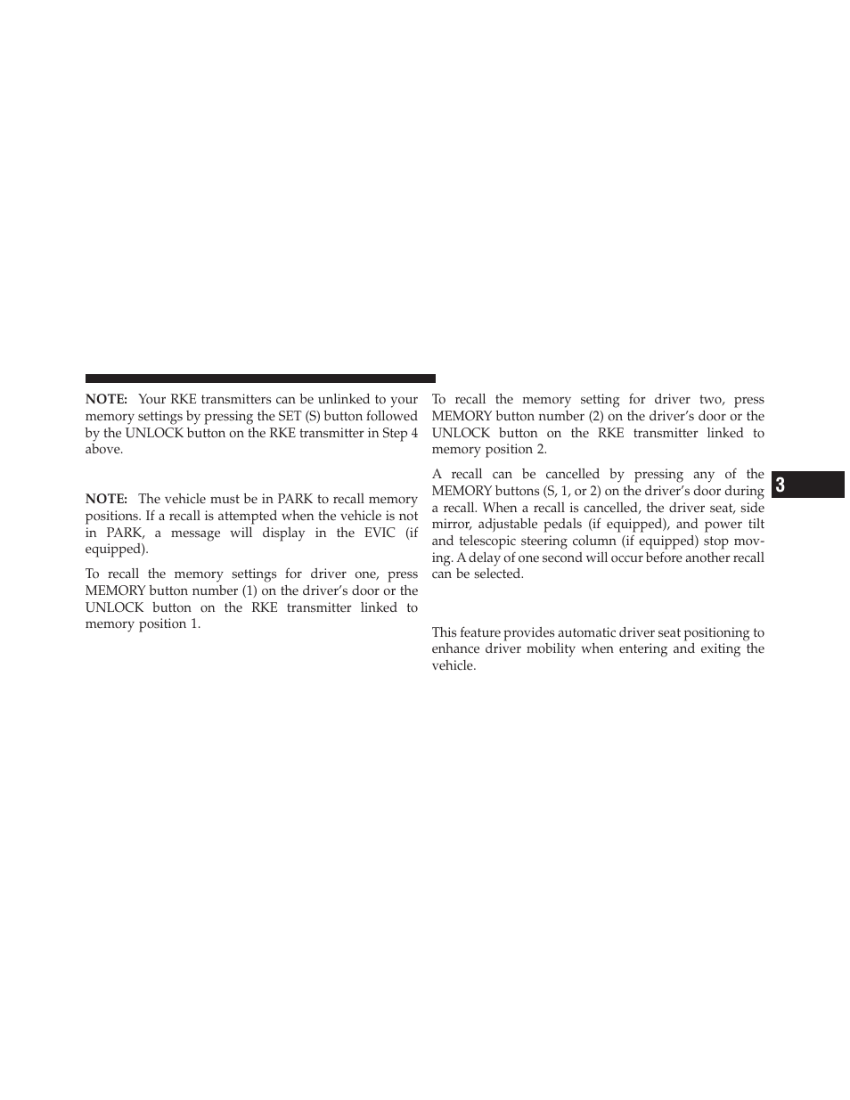 Memory position recall, Easy entry/exit seat (available with, Memory seat only) | Chrysler 2012 300 SRT - Owner Manual User Manual | Page 179 / 557