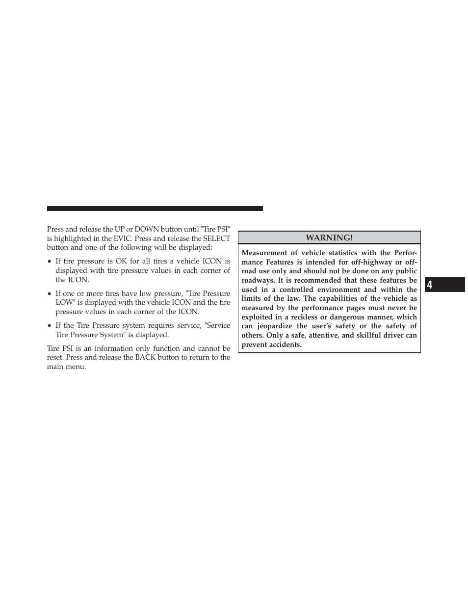 Tire psi | Chrysler 2012 300 SRT - Owner Manual User Manual | Page 307 / 557