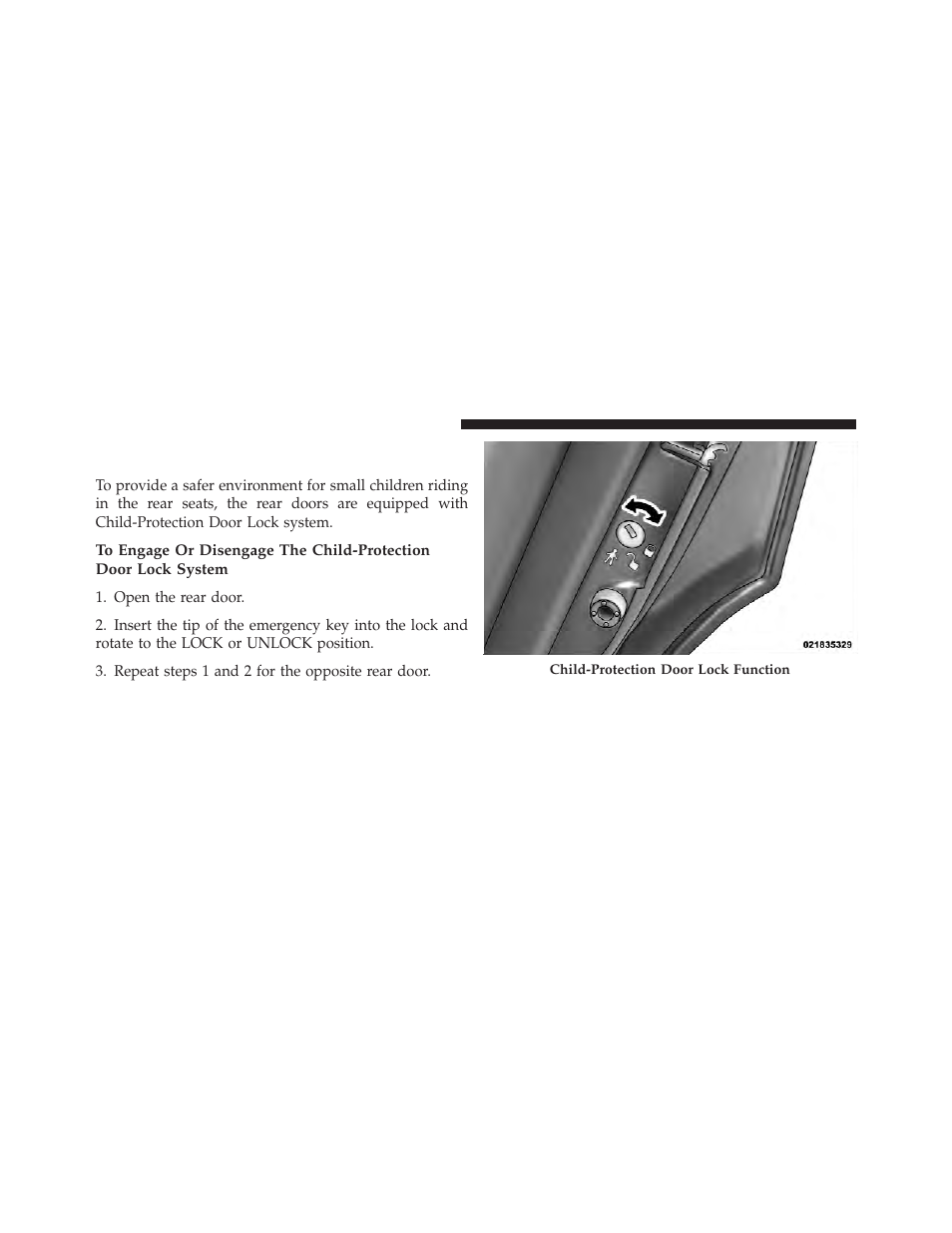 Child-protection door lock system — rear doors, Child-protection door lock system, Rear doors | Chrysler 2012 300 SRT - Owner Manual User Manual | Page 34 / 557