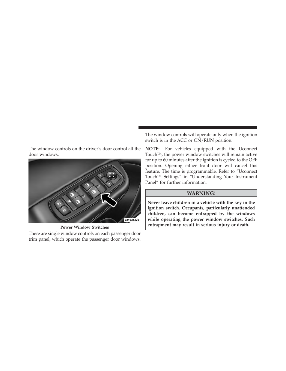 Windows, Power windows | Chrysler 2012 300 SRT - Owner Manual User Manual | Page 40 / 557