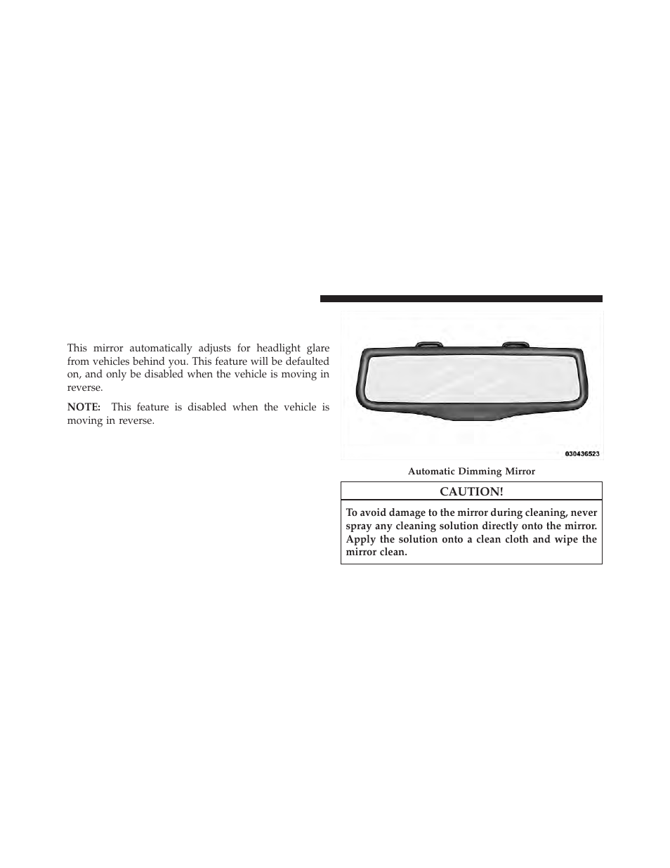 Mirrors, Automatic dimming mirror | Chrysler 2012 300 SRT - Owner Manual User Manual | Page 98 / 557