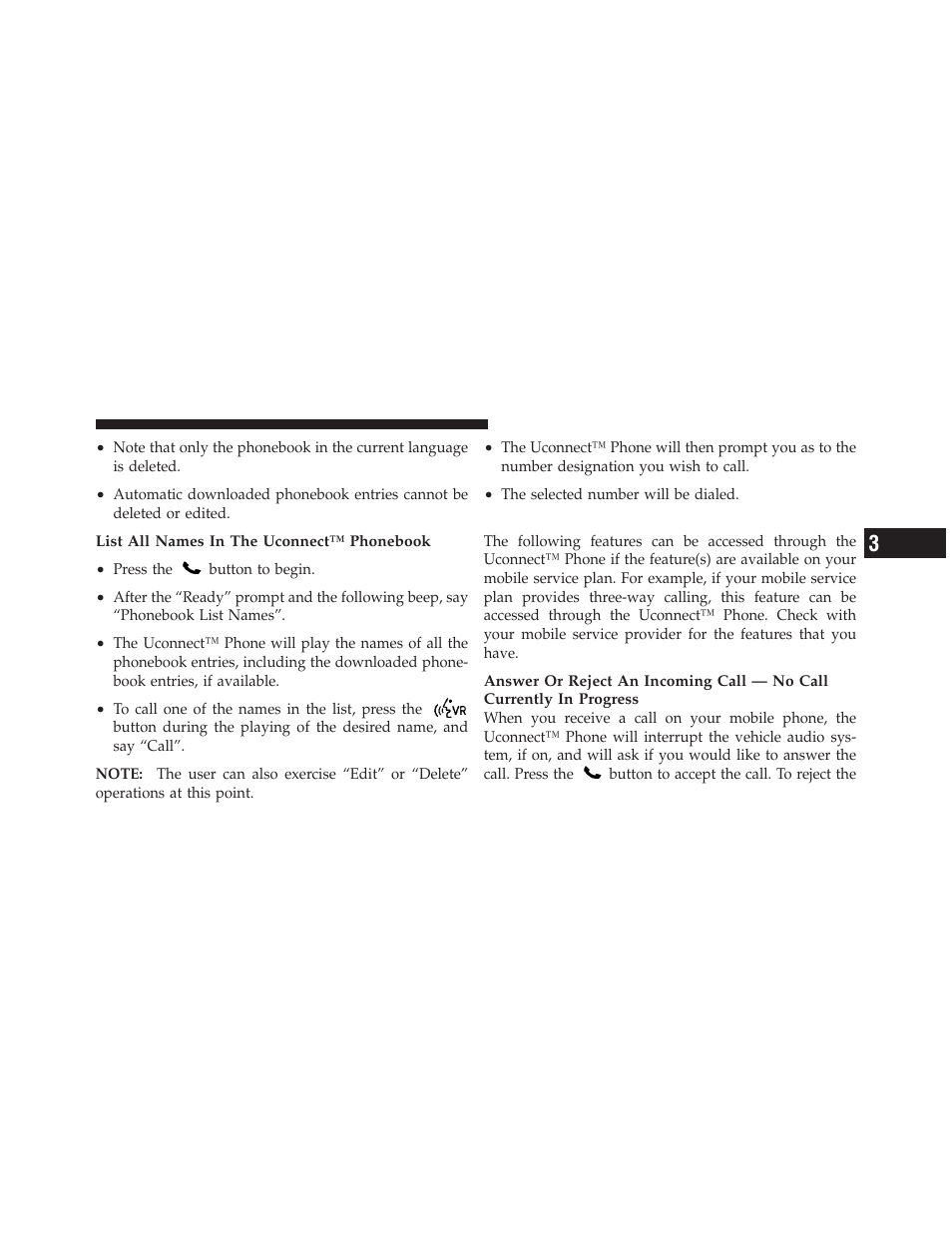 Phone call features | Chrysler 2012 200 - Owner Manual User Manual | Page 111 / 508
