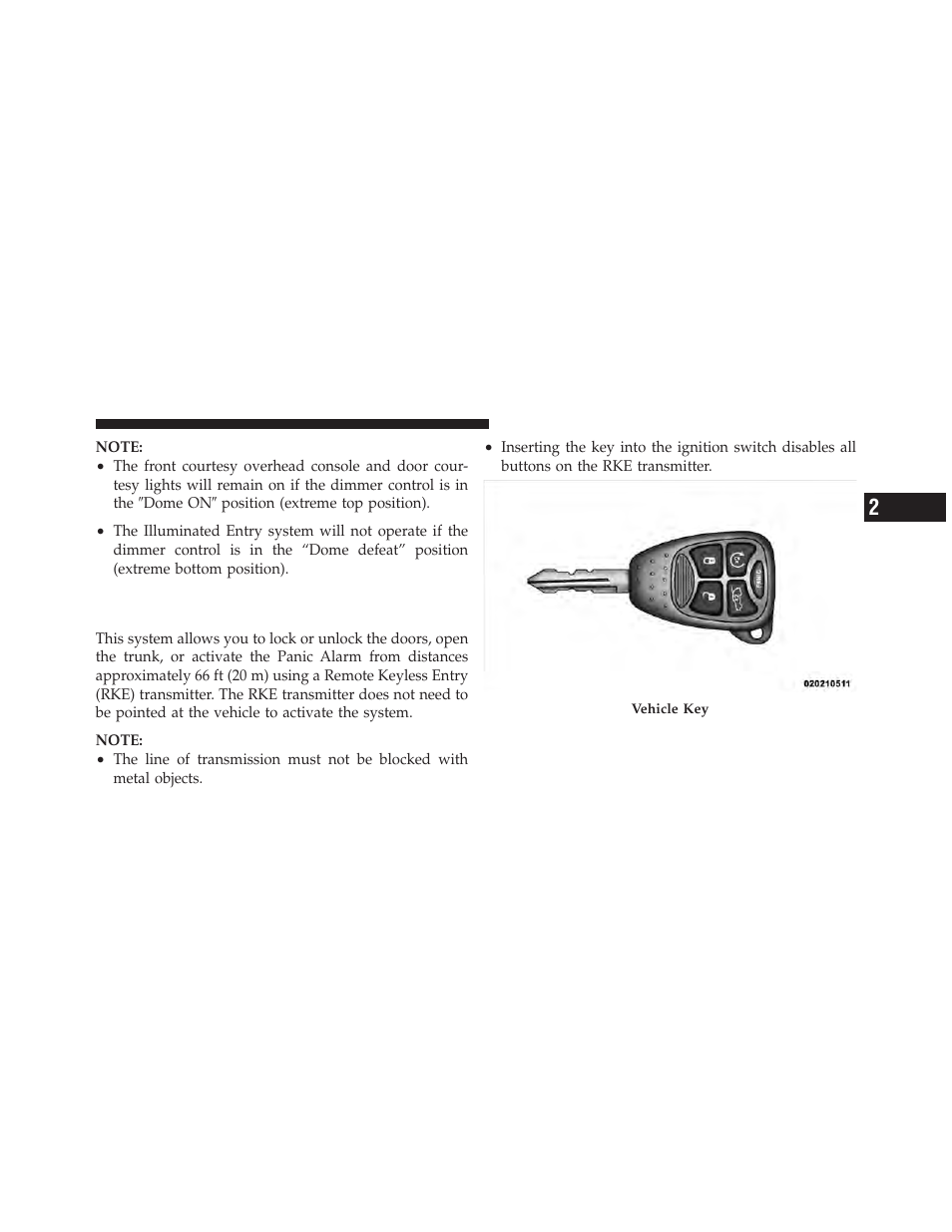 Remote keyless entry (rke) — if equipped | Chrysler 2012 200 - Owner Manual User Manual | Page 23 / 508