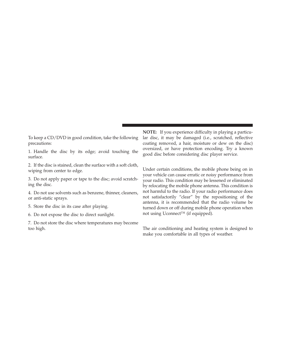 Cd/dvd disc maintenance, Radio operation and mobile phones, Climate controls | Chrysler 2012 200 - Owner Manual User Manual | Page 276 / 508